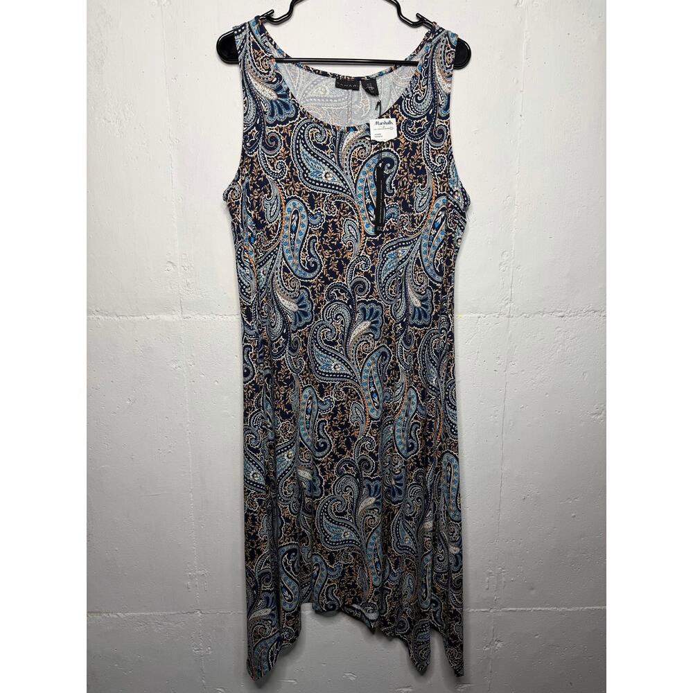 NEW Tahari Womens 1X Paisley Print Stretch Dress Purple Blue Sleeveless